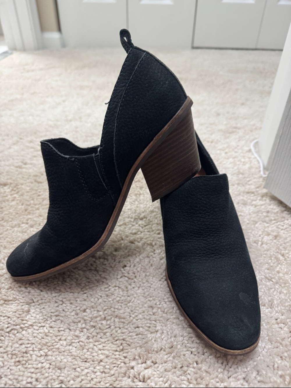 Lucky Brand Women's Black Suede Slip-On Block Heel Booties